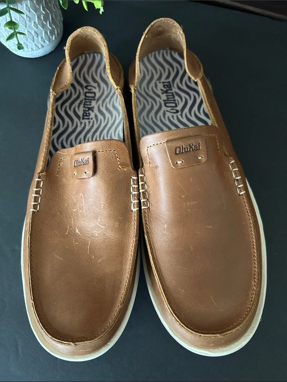 Olukai Men's Brown Leather Slip-On Shoes